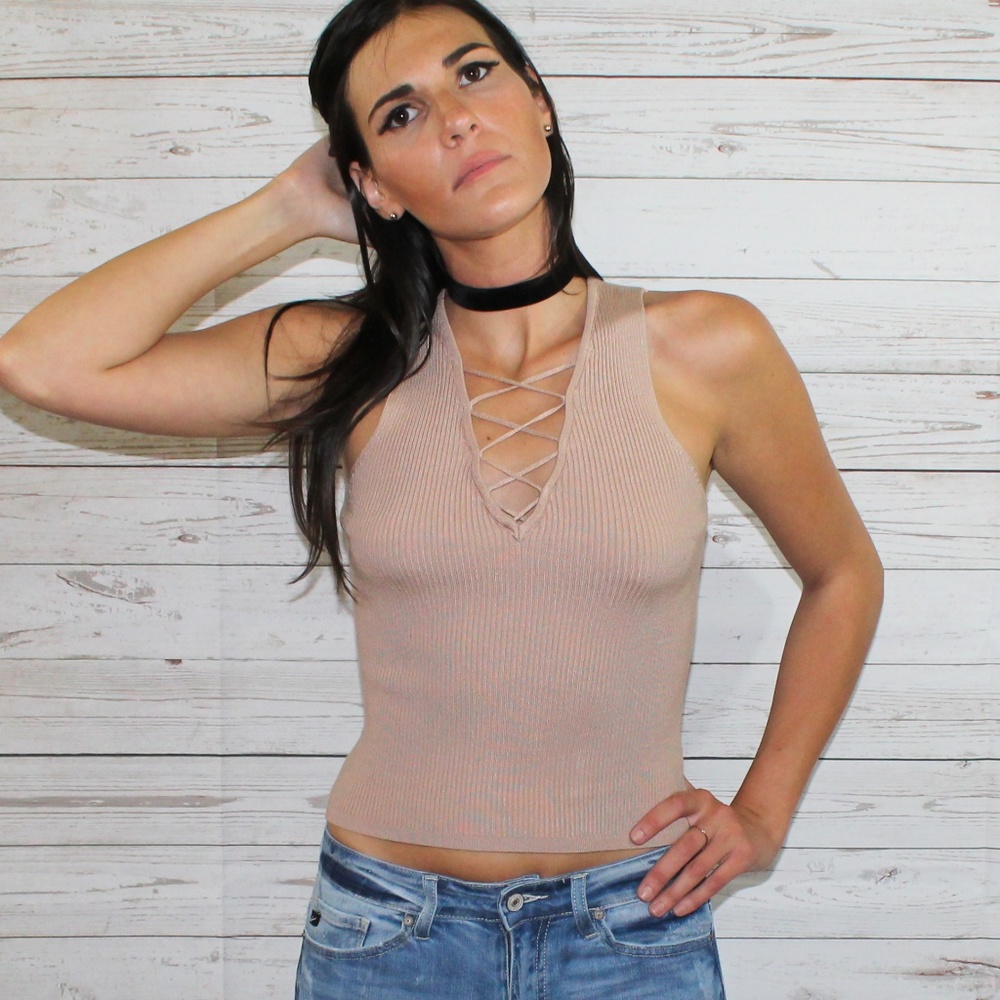 Knit Criss Cross Tank in Sand